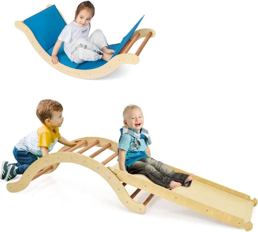 Dailysupplies Klimboog Hout Pikler Driehoek Klimrek Speeltoestel Buiten Rekstok Kinderspeelgoed 2 Jaar en Ouder Licht Bruin