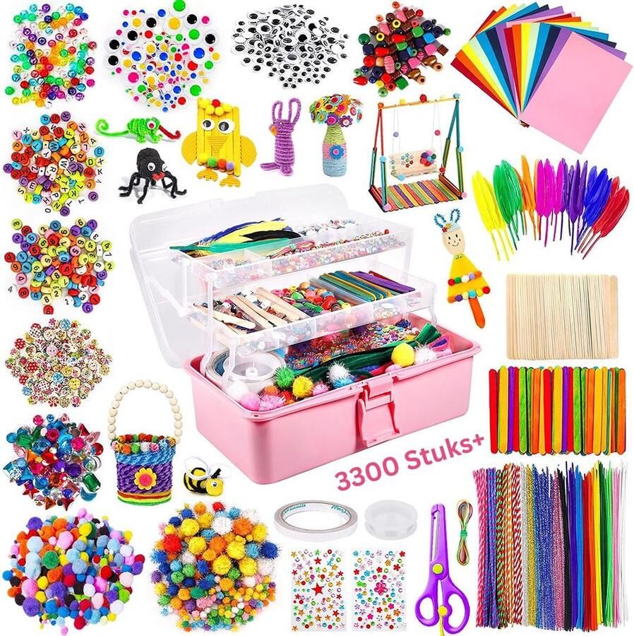 Dailysupplies Knutselkoffer voor Meisjes en Jongens Knutseldoos Knutselbox Speelgoed 1 Jaar en Ouder Roze