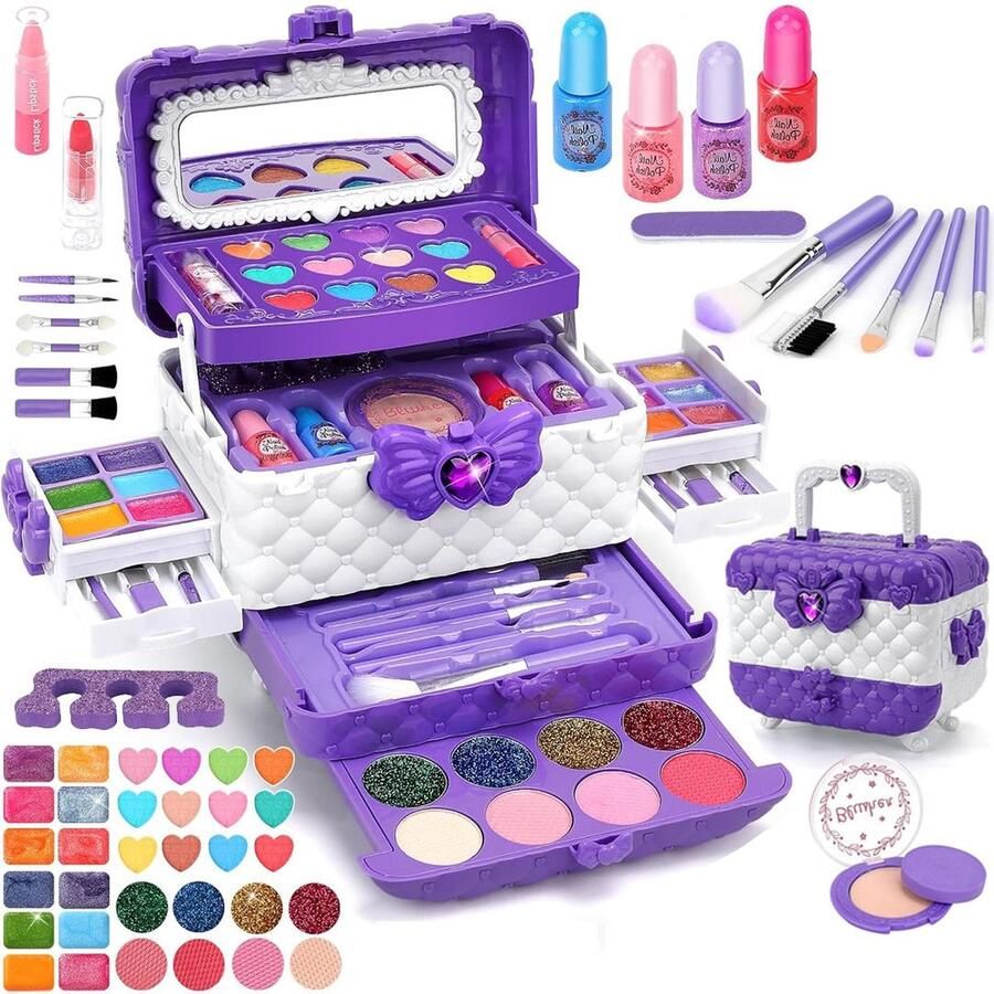 Dailysupplies Make up Koffer Meisjes Kinder Speelkoffer met Inhoud Make upset voor Kinderen Paars met Wit Voor jouw Prinsesje
