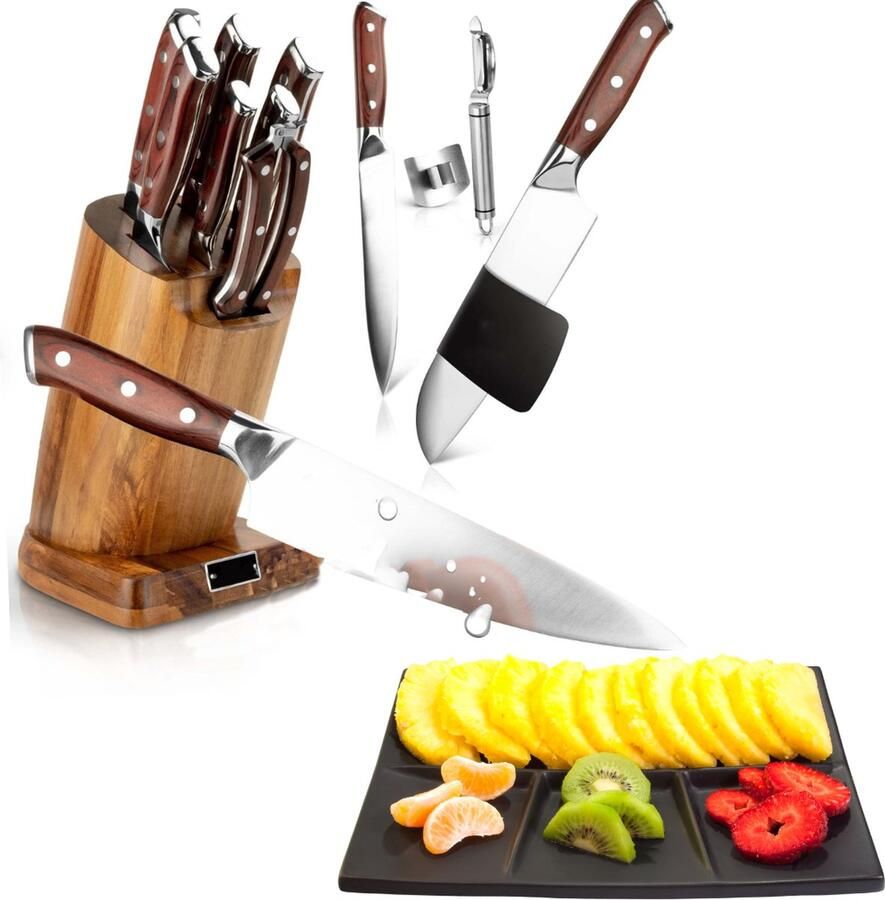 Dailysupplies Messenset met Blok Messensets met Messenblok Koksmes Keukenmessen Set Super Scherp Houten Set