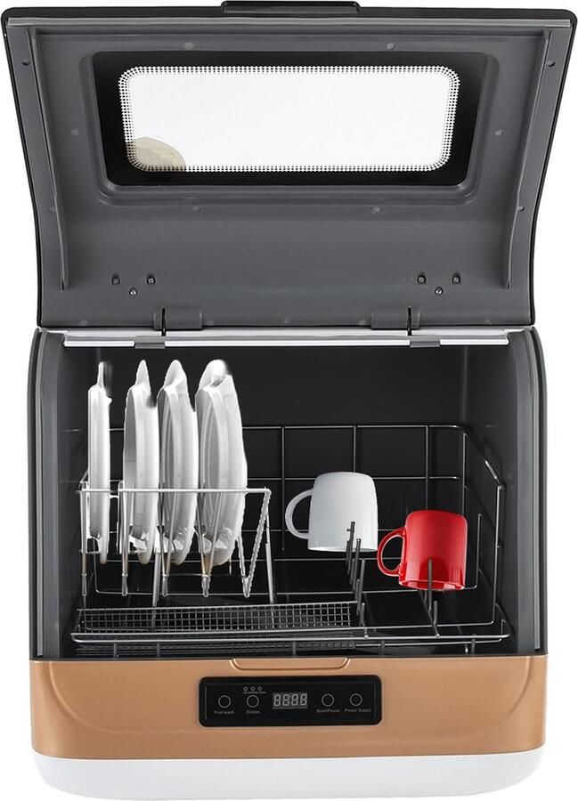 Dailysupplies Mini Vaatwasser Vrijstaande Vaatwassers Kleine Vaatwasmachine Wit met Brons