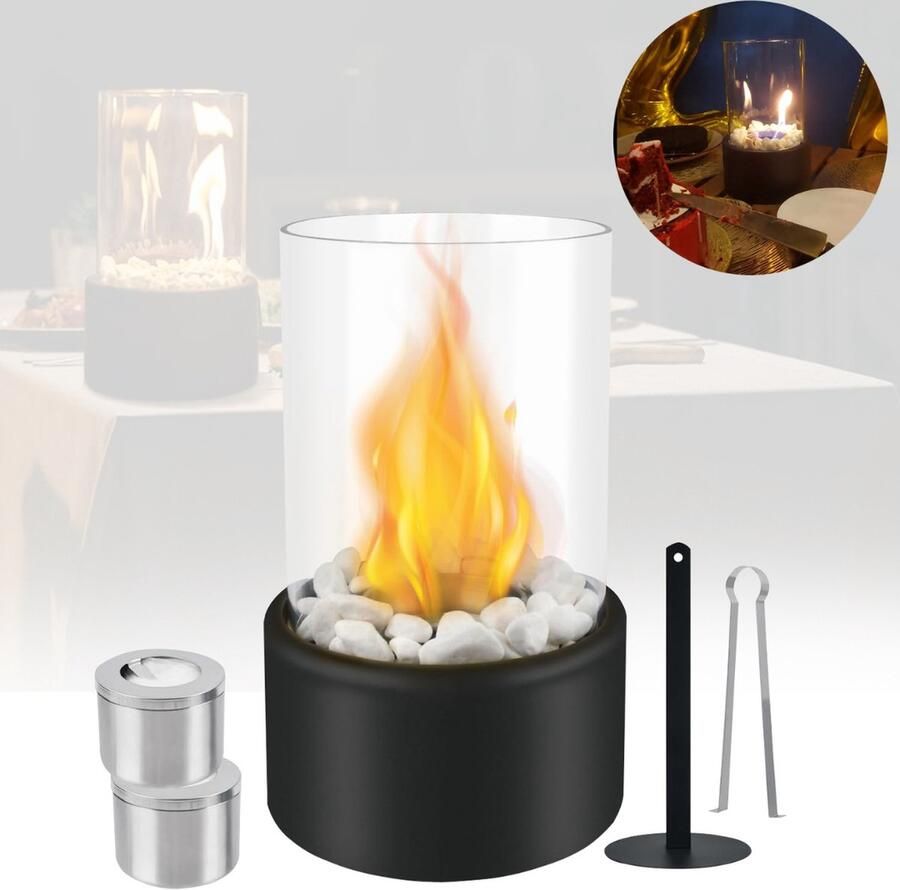 Dailysupplies Tafelhaard voor Binnen & Buiten Sfeerhaard Rond Zwart
