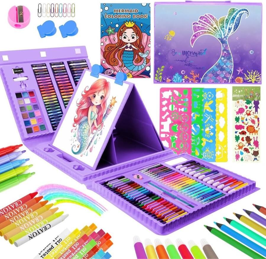 Dailysupplies Tekenkoffer Kinderen Tekendoos Kleurpotloden Stiften Paars