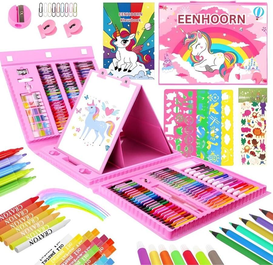 Dailysupplies Tekenkoffer Kinderen Tekendoos Kleurpotloden Stiften Roze Eenhoorn