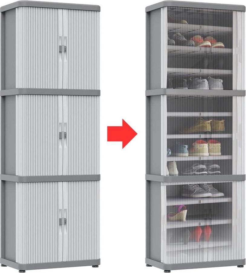 Dailysupplies Tuinkast Tuinkist Tuinkasten voor Buiten Tuinberging Kunststof 40x60x170cm Licht en Donker Grijs