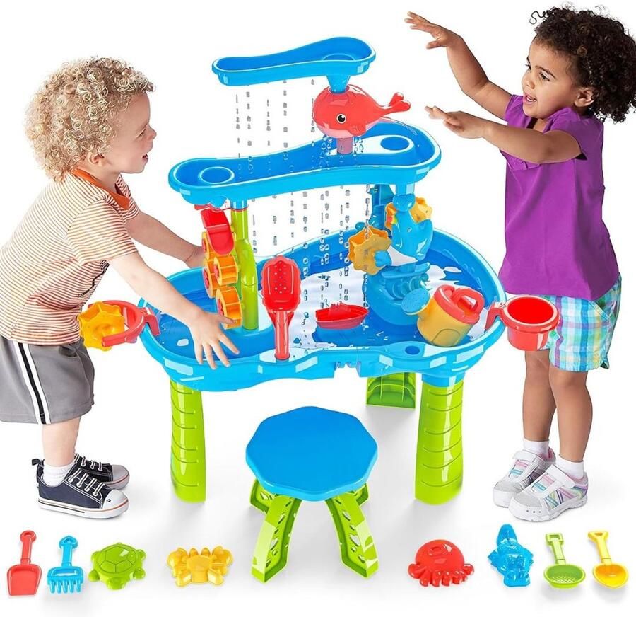 Dailysupplies Watertafel Zandtafel Speeltafel voor Kinderen Activiteiten Tafel voor Baby en Kinderen Blauw met Groen