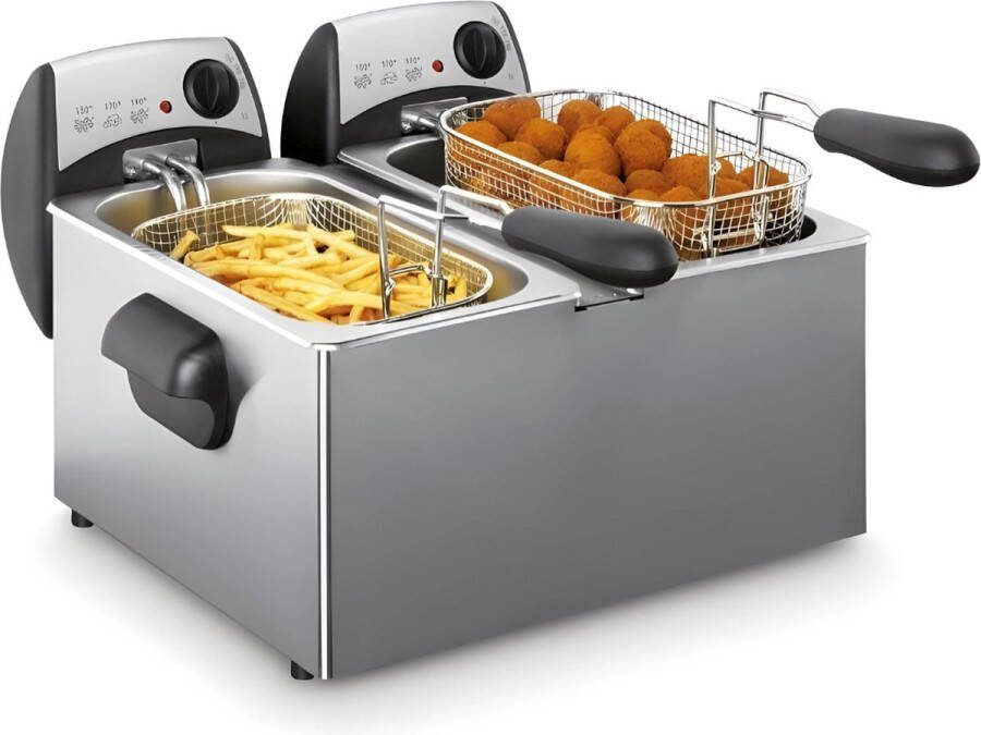 Dailysupplies Dubbele Frituurpan Dubbele Friteuse Frietpan 3 tot 5 Liter Zilver