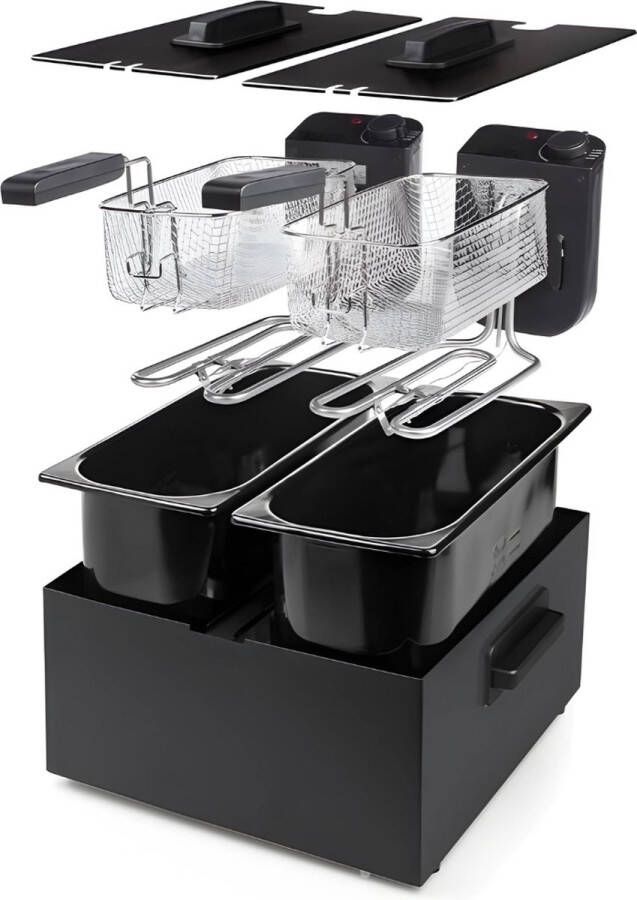 Dailysupplies Dubbele Frituurpan Dubbele Friteuse Frietpan 6 Liter Zwart