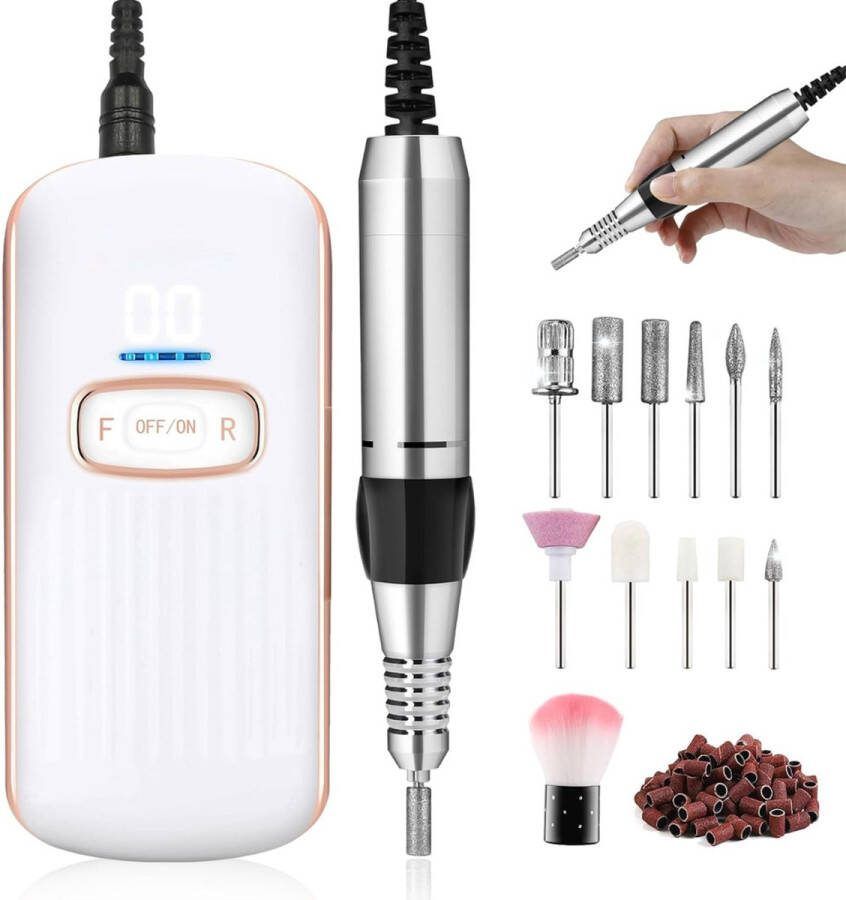 Dailysupplies Elektrische Nagelvijl Nagelfrees Met Bitjes Manicure Set Elektrisch Pedicure Apparaat Wit