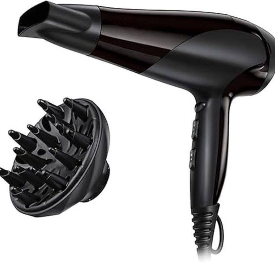Dailysupplies Fohn met Diffuser Haardroger Krullen Haarfohn Fohnborstel Matt Zwart