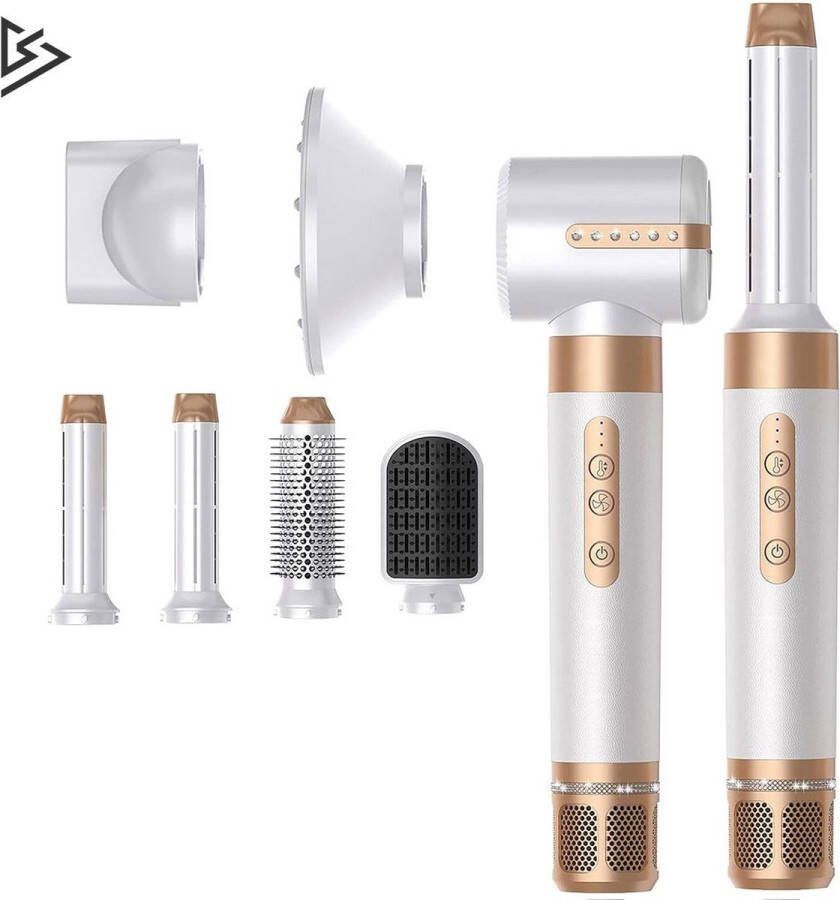 Dailysupplies Fohn met Diffuser Haardroger Krullen Haarfohn Fohnborstel Wit met Goud