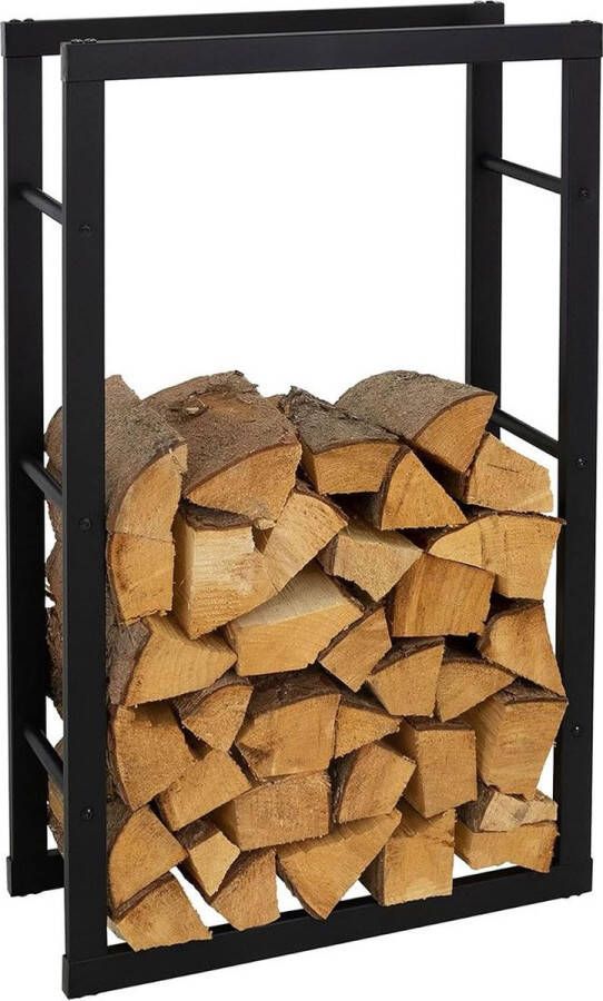Dailysupplies Haardhoutopslag Brandhout Rek voor Binnen en Buiten Haardhout Mand Staal 110x45cm Zwart