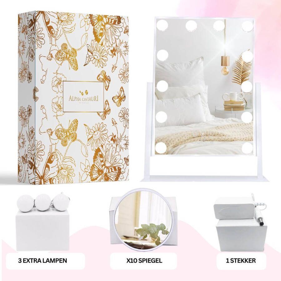Dailysupplies Hollywood Spiegel met Verlichting Make Up Spiegel met Ledverlichting Tafelspiegel Wit