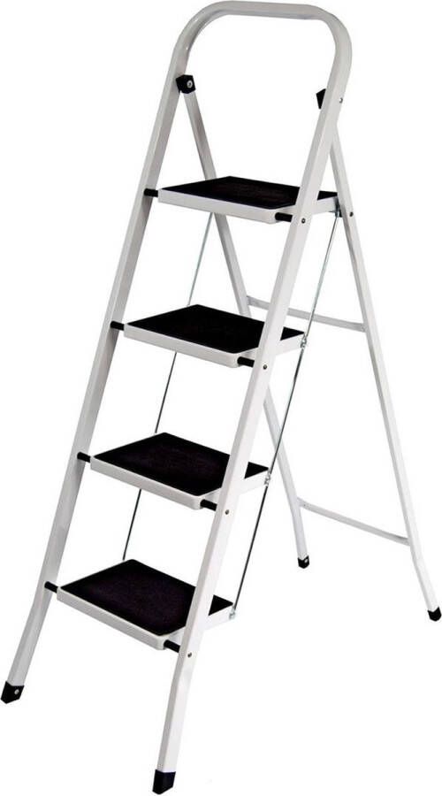 Dailysupplies Huishoudtrap 4 Treden Keukentrap Inklapbaar Antislip Extra Stevig Zilver en Zwart