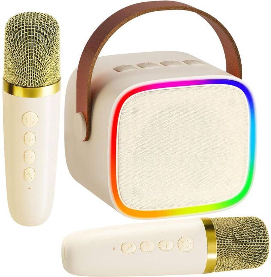 Dailysupplies Karaoke set voor Volwassenen en Kinderen met 2 Microfoons Karaokesets Draadloos met Bluetooth Speaker Beige