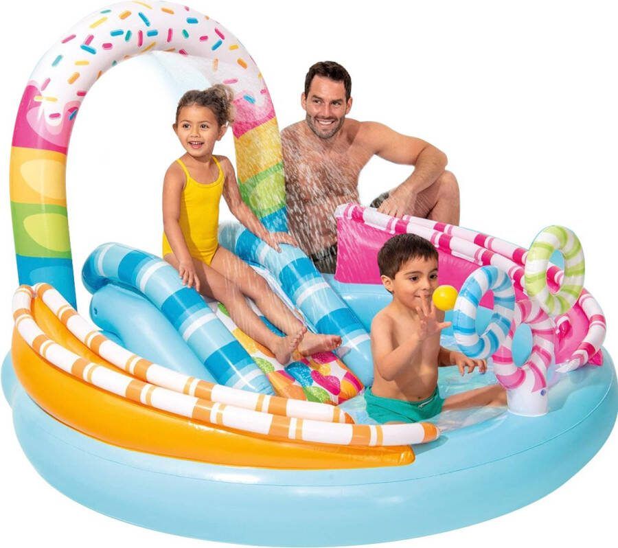 Dailysupplies Kinderzwembad met Glijbaan Speelzwembad Kinder Opblaas Zwembad Blauw met Roze