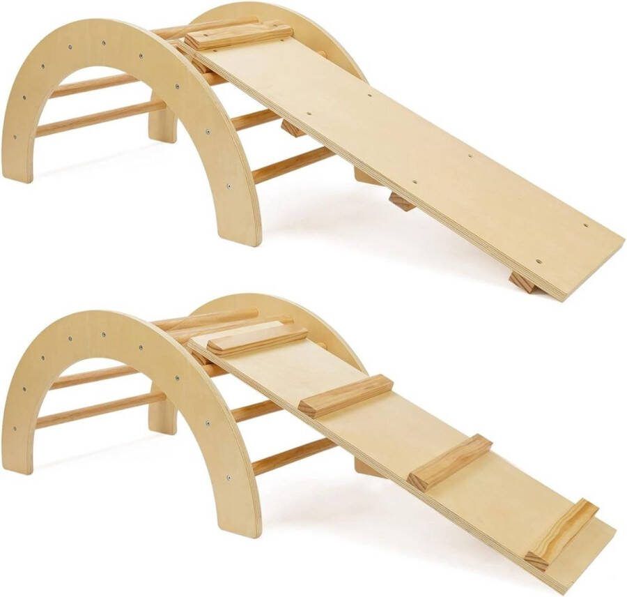 Dailysupplies Klimboog Hout Pikler Driehoek Klimrek met Glijbaan Speeltoestel Buiten Rekstok Kinderspeelgoed 2 Jaar en Ouder
