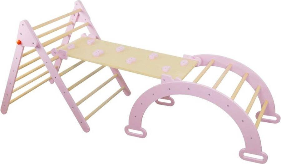 Dailysupplies Klimboog Hout Pikler Driehoek Klimrek Speeltoestel Buiten Rekstok Kinderspeelgoed 2 Jaar en Ouder Roze