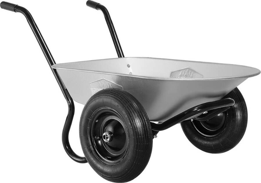Dailysupplies Kruiwagen 100 tot 160 Liter Dubbele Banden Top Kwaliteit RVS- Zilver