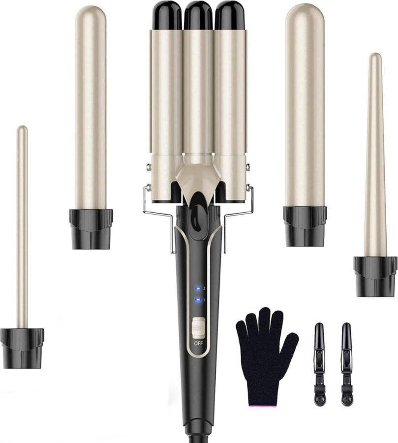 Dailysupplies Krultang 5 in 1 Fohnborstel Hairwrap Multistyler Airstyler Goud met Zwart