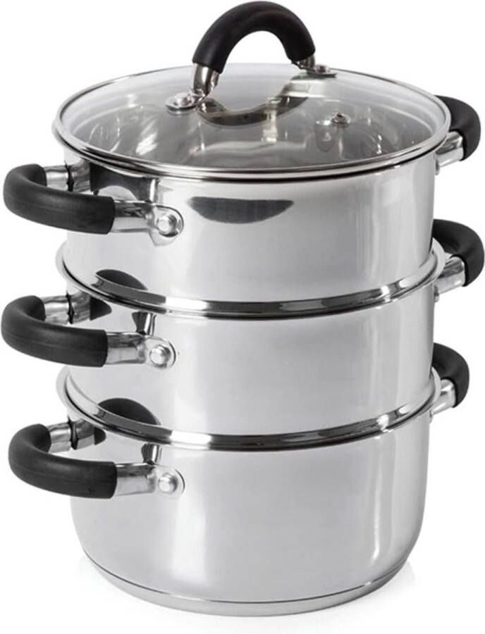 Dailysupplies Luxe Stoompan Stoommandje Stoofpan 3 Laags Zilver