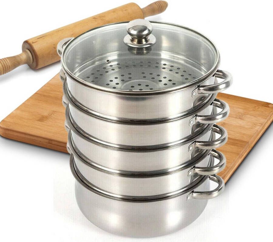 Dailysupplies Luxe Stoompan Stoommandje Stoofpan 5 Laags Zilver