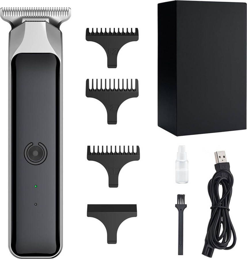Dailysupplies Luxe Tondeuse Mannen Hoofdhaar Baardtrimmer Bodygroomer Draadloos Tondeuses Zwart met Zilver