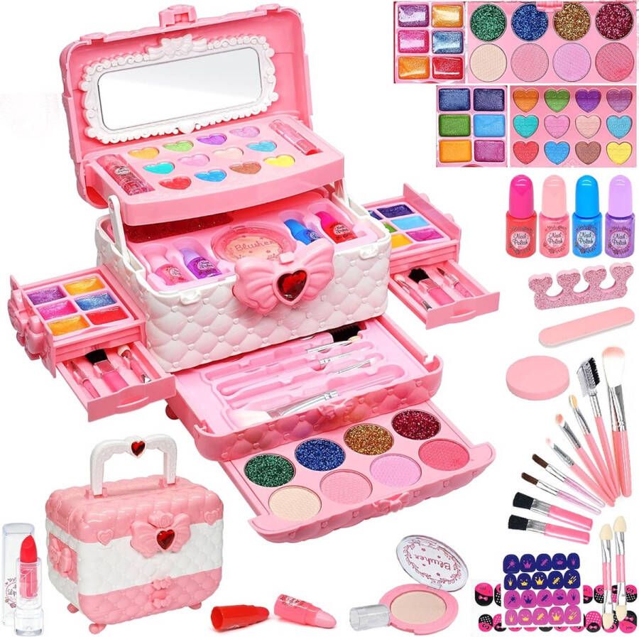 Dailysupplies Make Up Koffer Meisjes- Kinder Speelkoffer -Make-upgeschenkset -Makeupset voor Kinderen -58delige Roze met Wit- Nagellak- Lippenstift -Wenkbrauwborstel -Oogschaduw