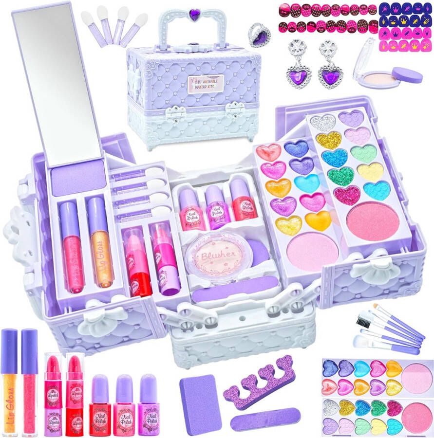 Dailysupplies Make Up Koffer Meisjes- Kinder Speelkoffer -Make-upgeschenkset -Makeupset voor Kinderen -53delige Licht Paars Nagellak- Lippenstift -Wenkbrauwborstel -Oogschaduw