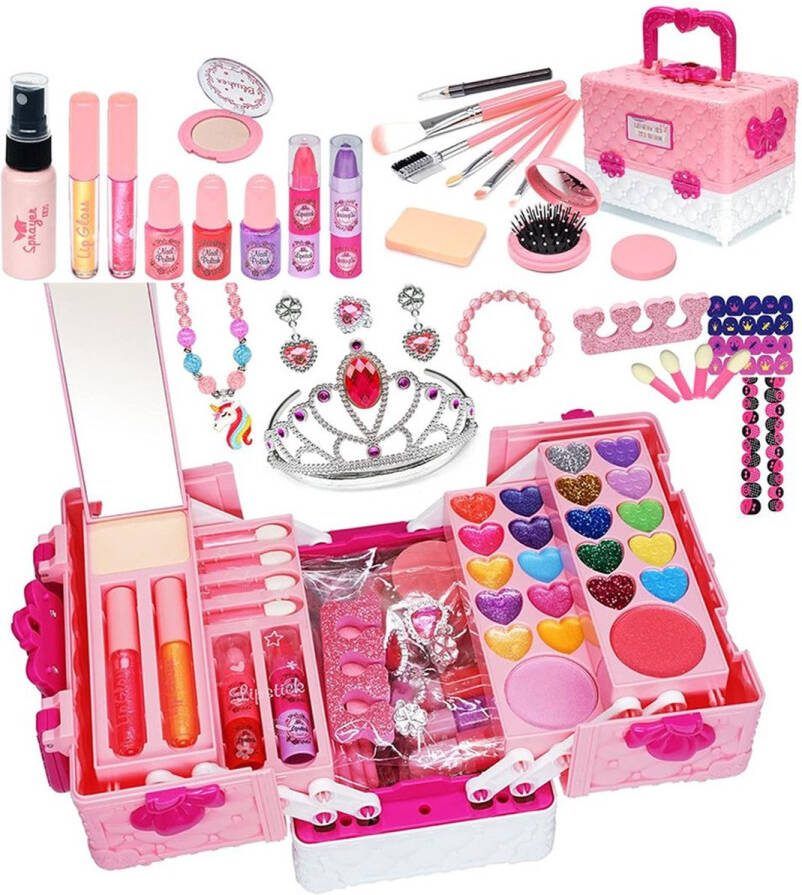 Dailysupplies Make Up Koffer Meisjes- Kinder Speelkoffer -Make-upgeschenkset -Makeupset voor Kinderen -57delige Roze met Wit- Nagellak- Lippenstift -Wenkbrauwborstel -Oogschaduw