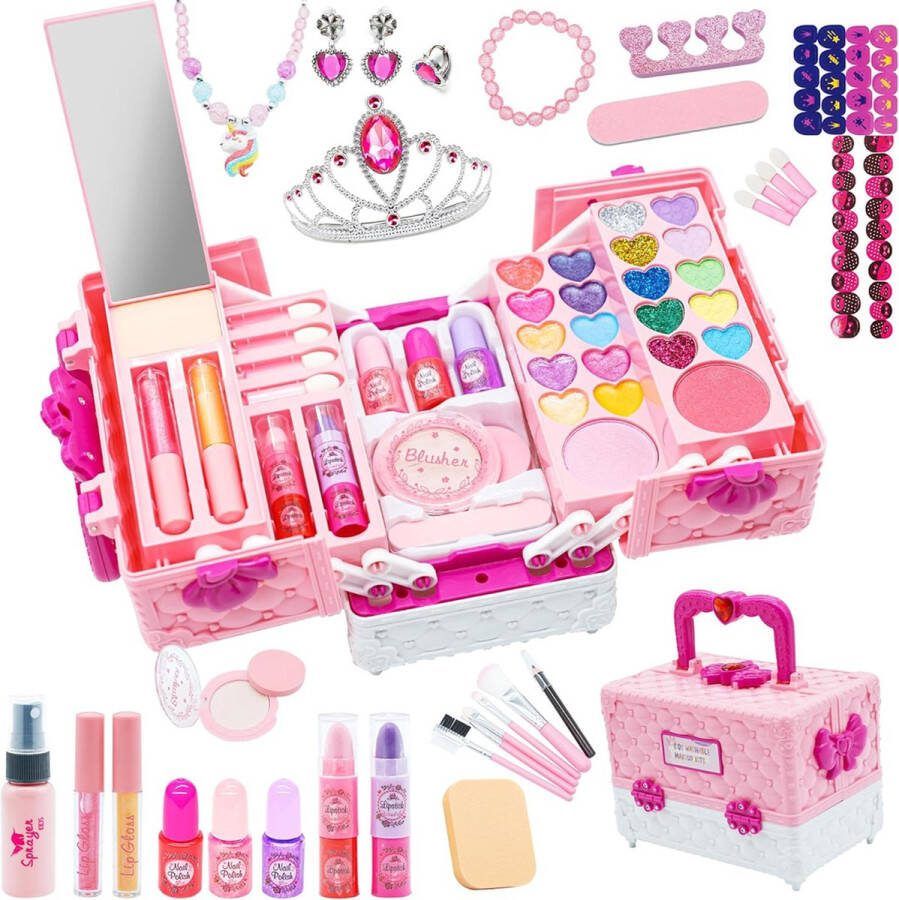 Dailysupplies Make up Koffer Meisjes Kinder Speelkoffer Make-upset Voor Kinderen Make-upgeschenkset 57delige Lichtroze met Wit Voor jou Prinsesje