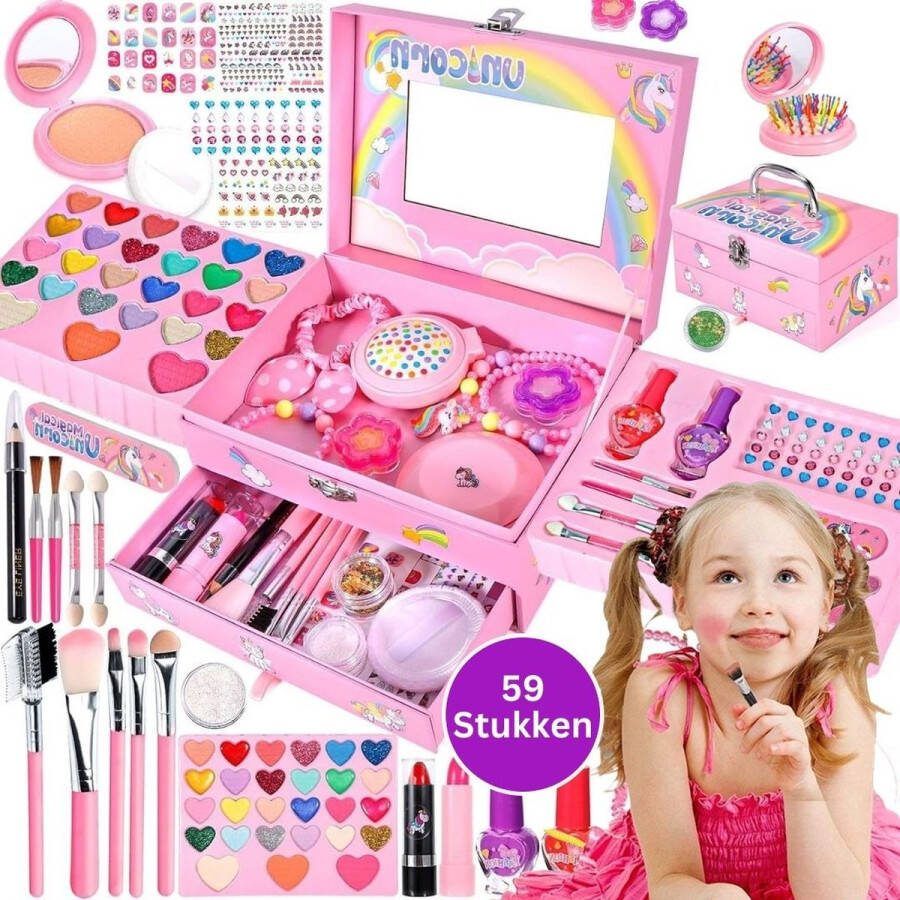 Dailysupplies Make up Koffer Meisjes Kinder Speelkoffer Make-upset Voor Kinderen Make-upgeschenkset 59delige Roze Voor jou Prinsesje