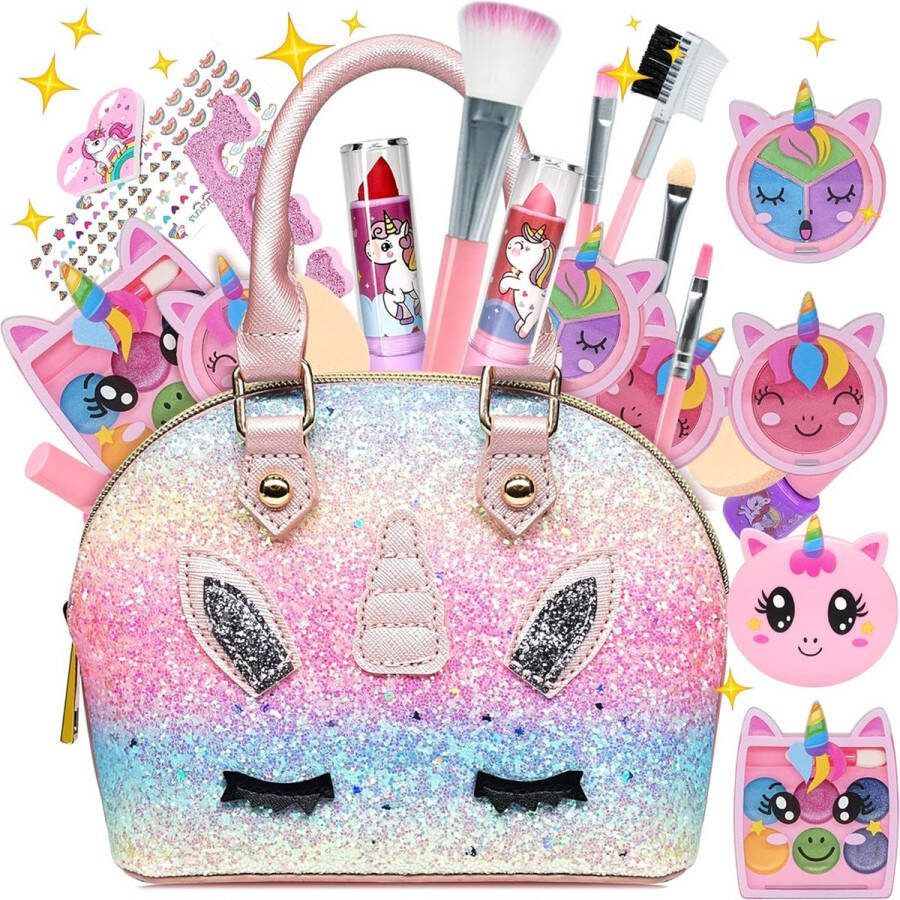 Dailysupplies Make up Koffer Meisjes Kinder Speelkoffer Make-upset Voor Kinderen Make-upgeschenkset Eenhoorn 22delige Regenboogkleur Voor jou Prinsesje