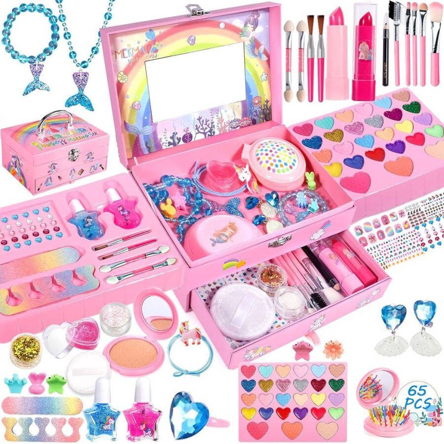 Dailysupplies Make up Koffer Meisjes Kinder Speelkoffer Make-upset Voor Kinderen Make-upgeschenkset 59delige Roze Eenhoorn Voor jou Prinsesje