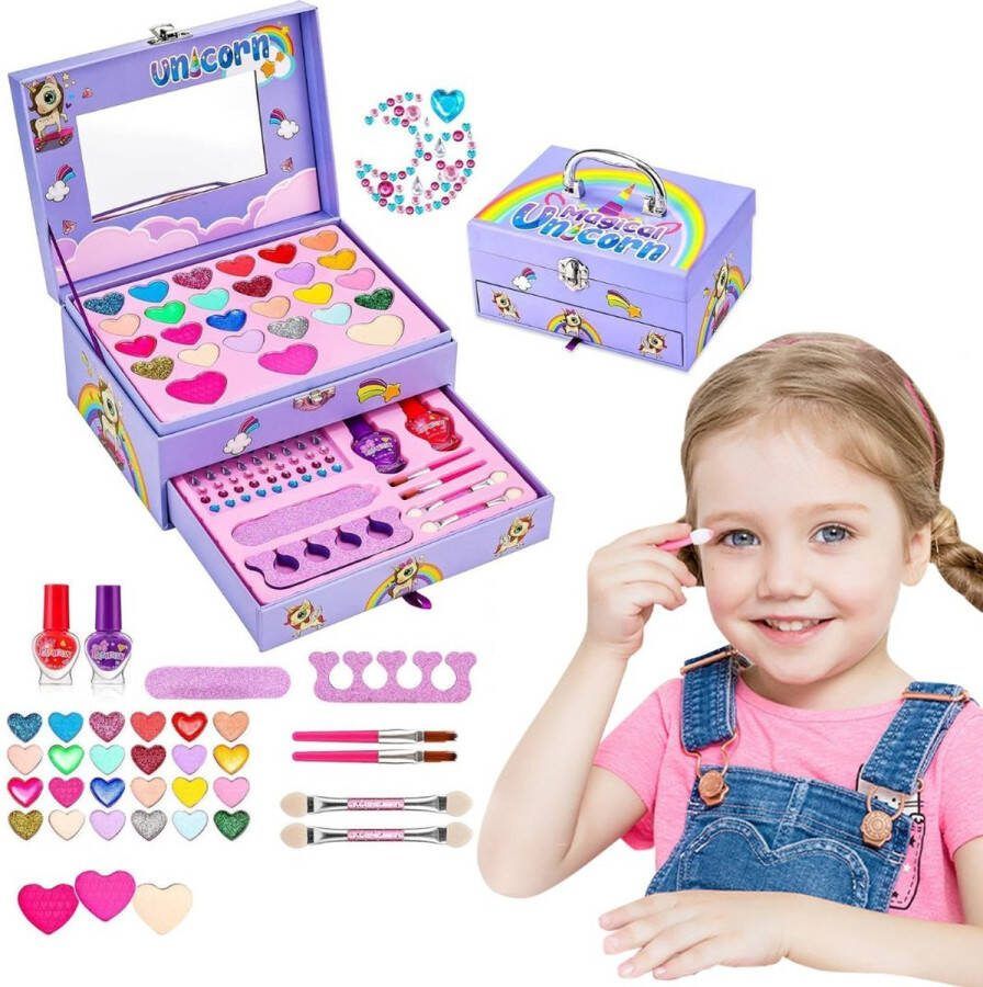 Dailysupplies Make up Koffer Meisjes Kinder Speelkoffer met Inhoud Make upset voor Kinderen Licht Paars