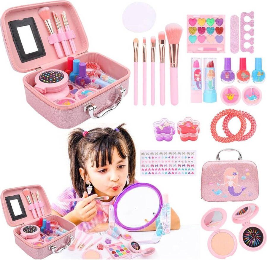 Dailysupplies Make up Koffer Meisjes Kinder Speelkoffer met Inhoud Make upset voor Kinderen Licht Roze