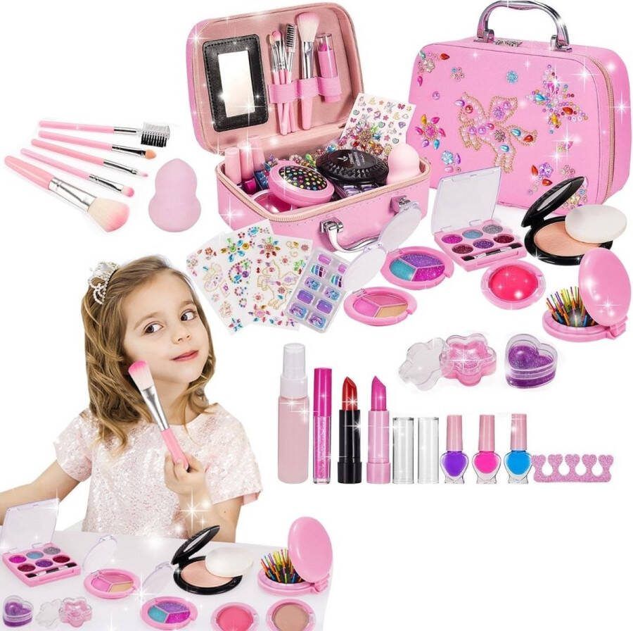 Dailysupplies Make up Koffer Meisjes Kinder Speelkoffer met Inhoud Make upset voor Kinderen Licht Roze Voor jouw Prinsesje