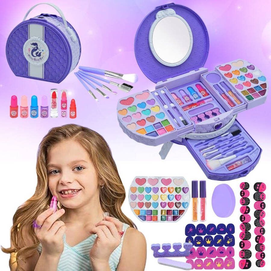 Dailysupplies Make up Koffer Meisjes Kinder Speelkoffer met Inhoud Make upset voor Kinderen Paars Voor jouw Prinsesje