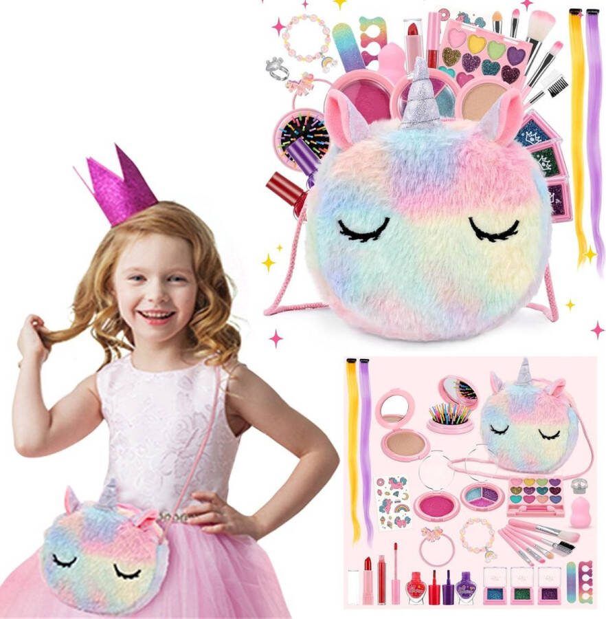 Dailysupplies Make up Koffer Meisjes Kinder Speelkoffer met Inhoud Make upset voor Kinderen Regenboog Tas