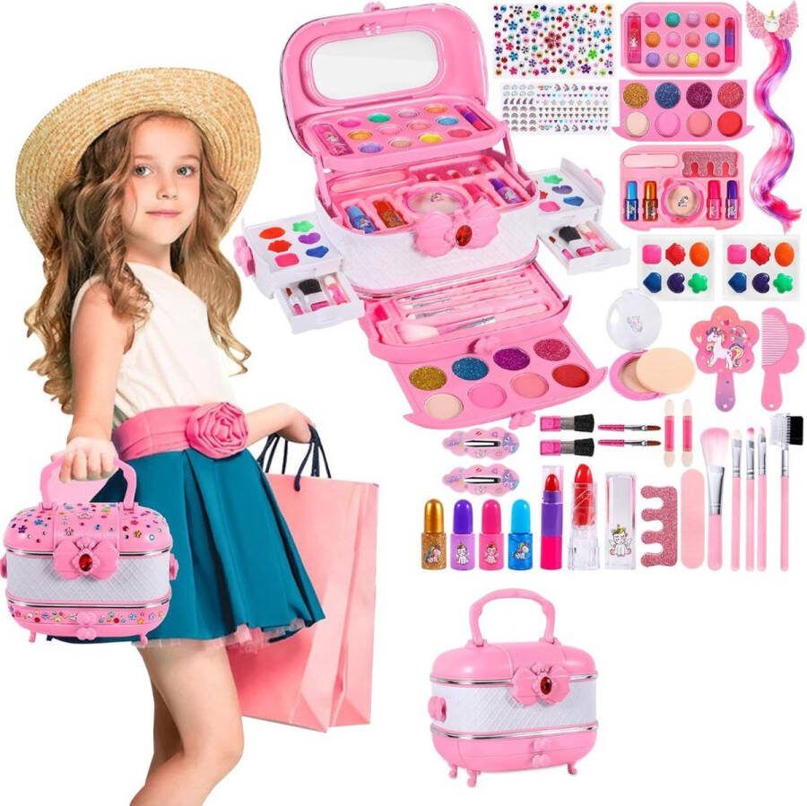 Dailysupplies Make up Koffer Meisjes Kinder Speelkoffer met Inhoud Make upset voor Kinderen Roze met Wit Voor jouw Prinsesje