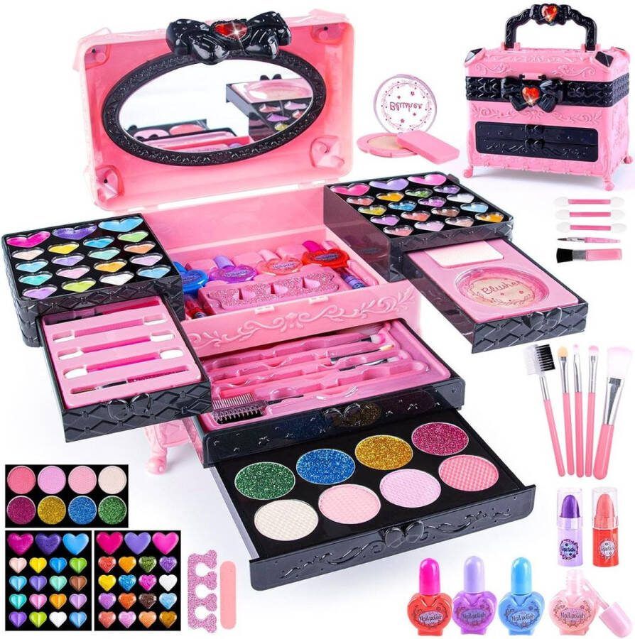 Dailysupplies Make up Koffer Meisjes Kinder Speelkoffer met Inhoud Make upset voor Kinderen Roze met Zwart Voor jouw Prinsesje