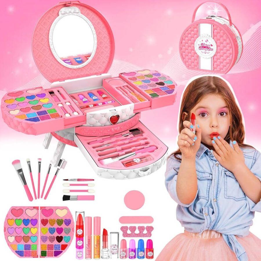 Dailysupplies Make up Koffer Meisjes Kinder Speelkoffer met Inhoud Make upset voor Kinderen Roze met Wit Voor jouw Prinsesje