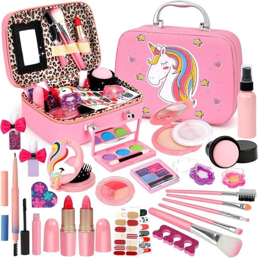 Dailysupplies Make up Koffer Meisjes Kinder Speelkoffer met Inhoud Make upset voor Kinderen Roze met Eenhoorn Voor jouw Prinsesje