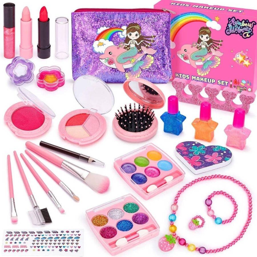 Dailysupplies Make up Koffer Meisjes Kinder Speelkoffer met Inhoud Make upset voor Kinderen Roze met Paars Voor jouw Prinsesje