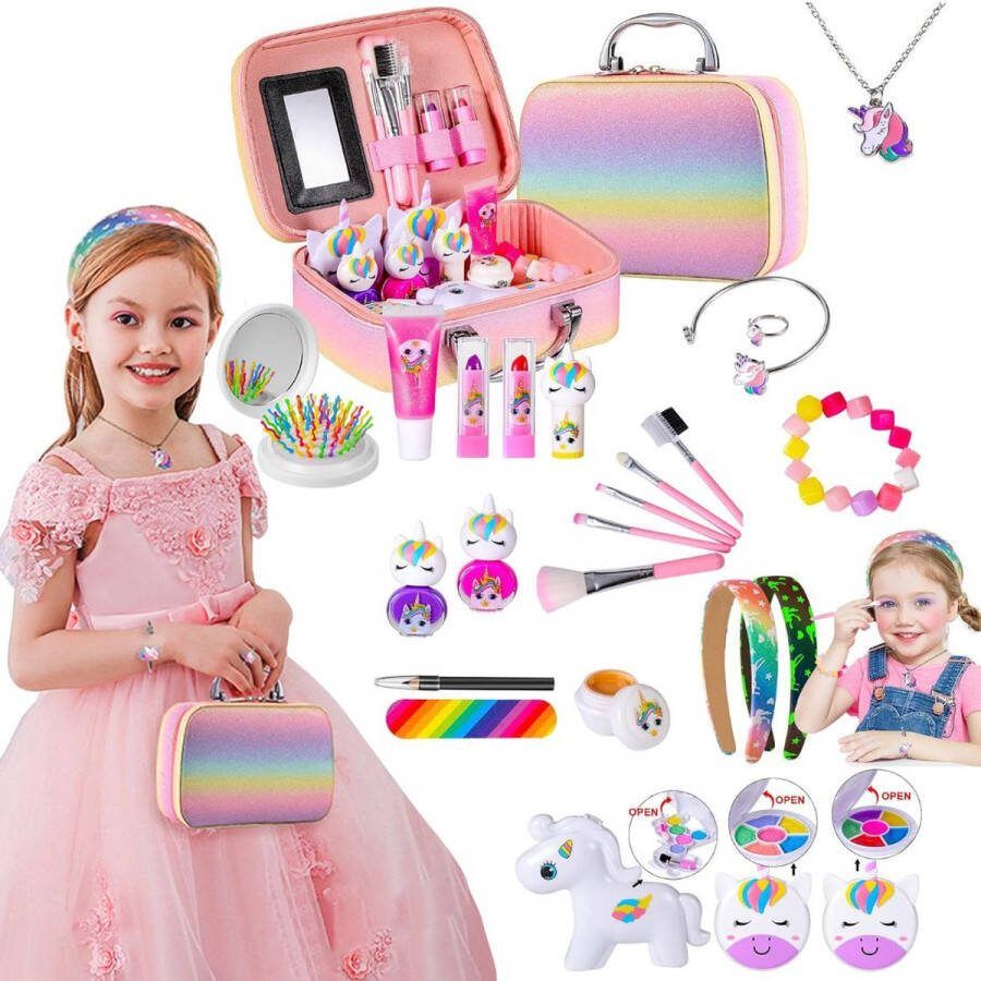 Dailysupplies Make up Koffer Meisjes Kinder Speelkoffer met Inhoud Make upset voor Kinderen Roze Regenboog Voor jouw Prinsesje