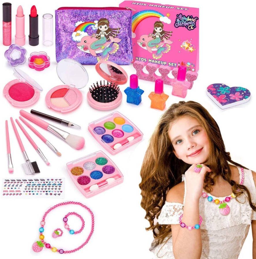 Dailysupplies Make up Koffer Meisjes Kinder Speelkoffer met Inhoud Make upset voor Kinderen Voor jouw Prinsesje Roze