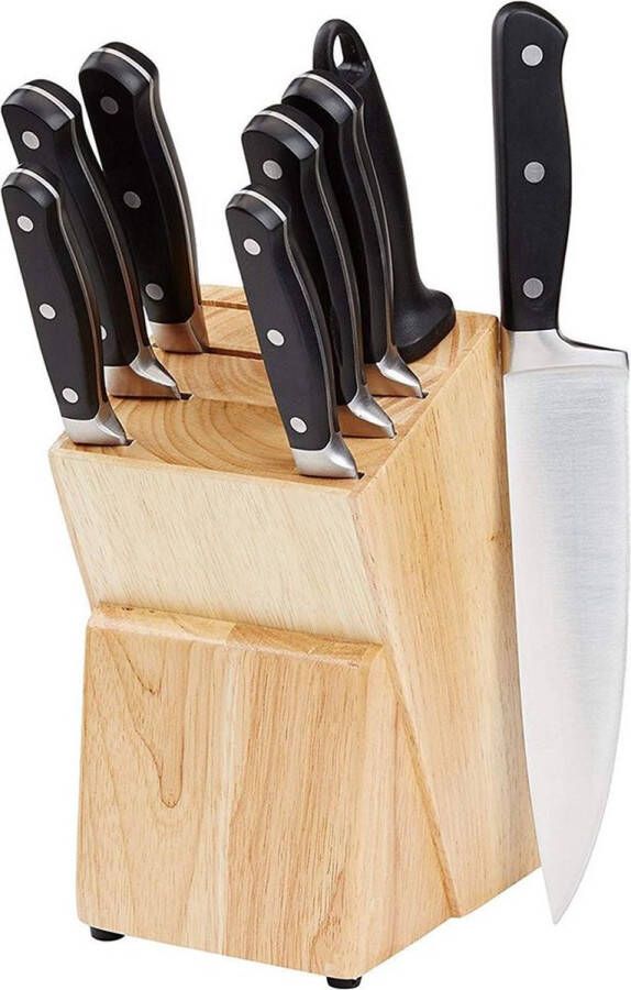 Dailysupplies Messenset met Blok Messensets Messenblok Koksmessen Keukenmessen Set RVS Super Scherp Zwart met Hout Blok