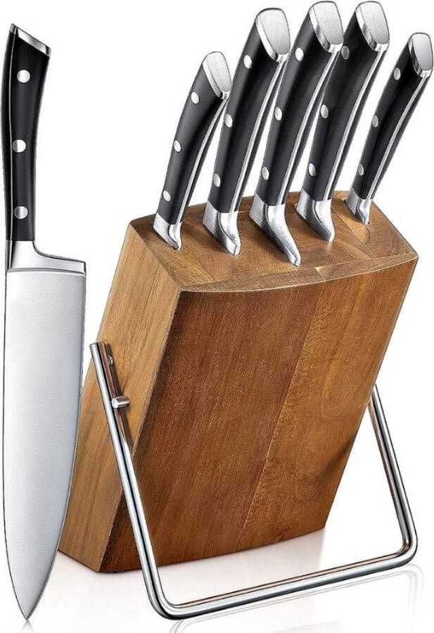Dailysupplies Messenset met Blok Messensets Messenblok Koksmessen Keukenmessen Set RVS Super Scherp Hout met Zwart