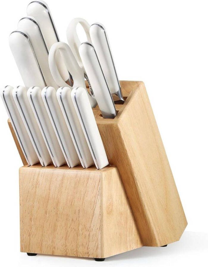 Dailysupplies Messenset met Blok Messensets met Messenblok Koksmes Keukenmessen Set Super Scherp Wit