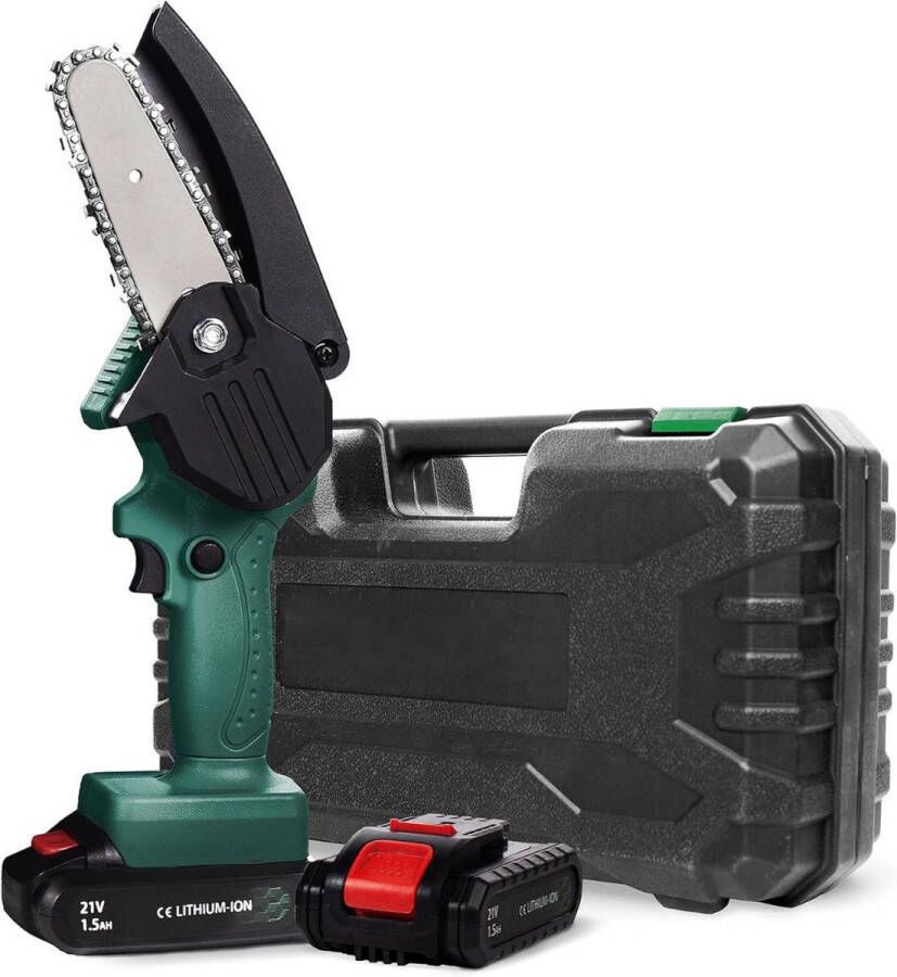 Dailysupplies Mini Kettingzaag Electrisch Snoeizaag Telescopische Heggenschaar met 2 Accu's Donker Groen
